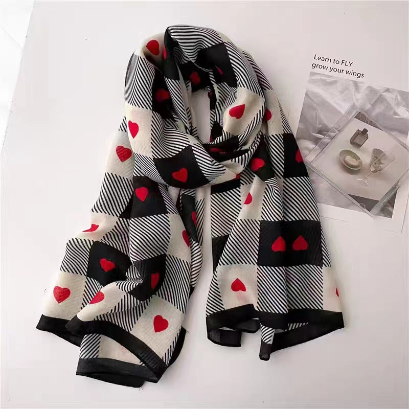 Little Red Hearts Printed Winter Viscose Scarf