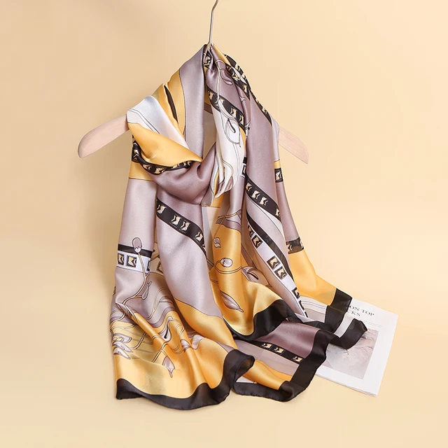 Yellow Black Abstract Printed Silk Scarf