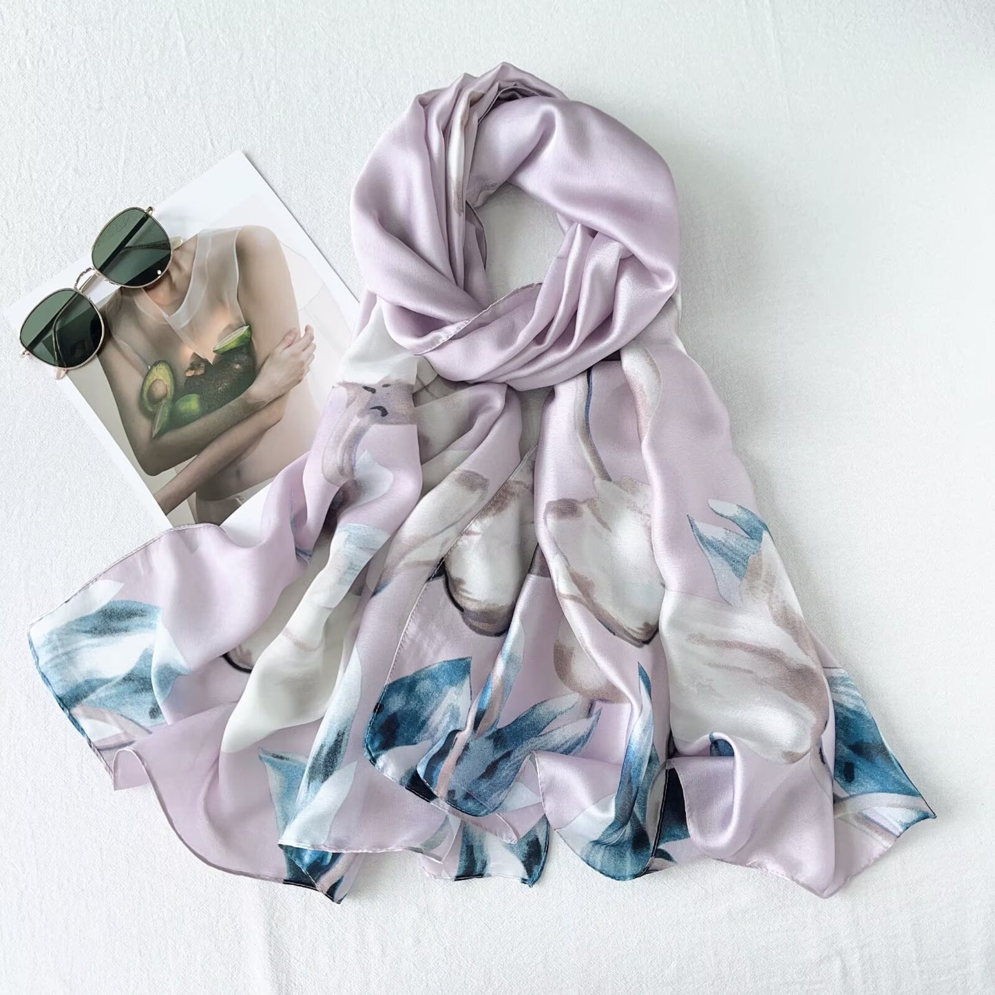 Lilac Tulip Winter Printed Silk Scarf