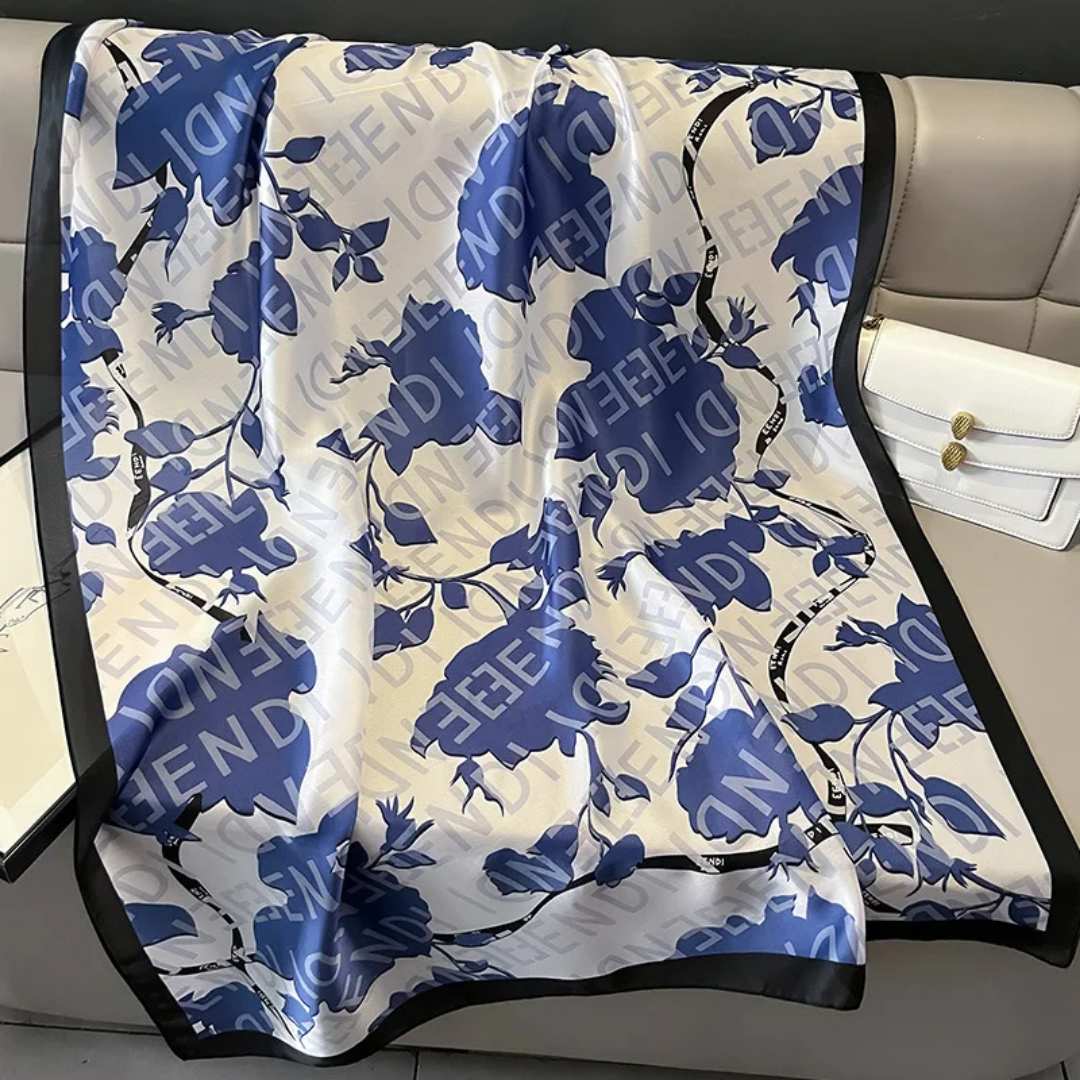 FNDI Blue Printed Silk Scarf