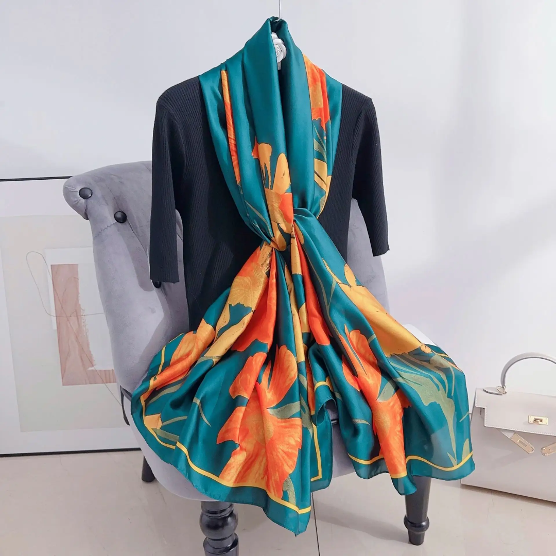 Painted Hibiscus Printed Silk Scarf