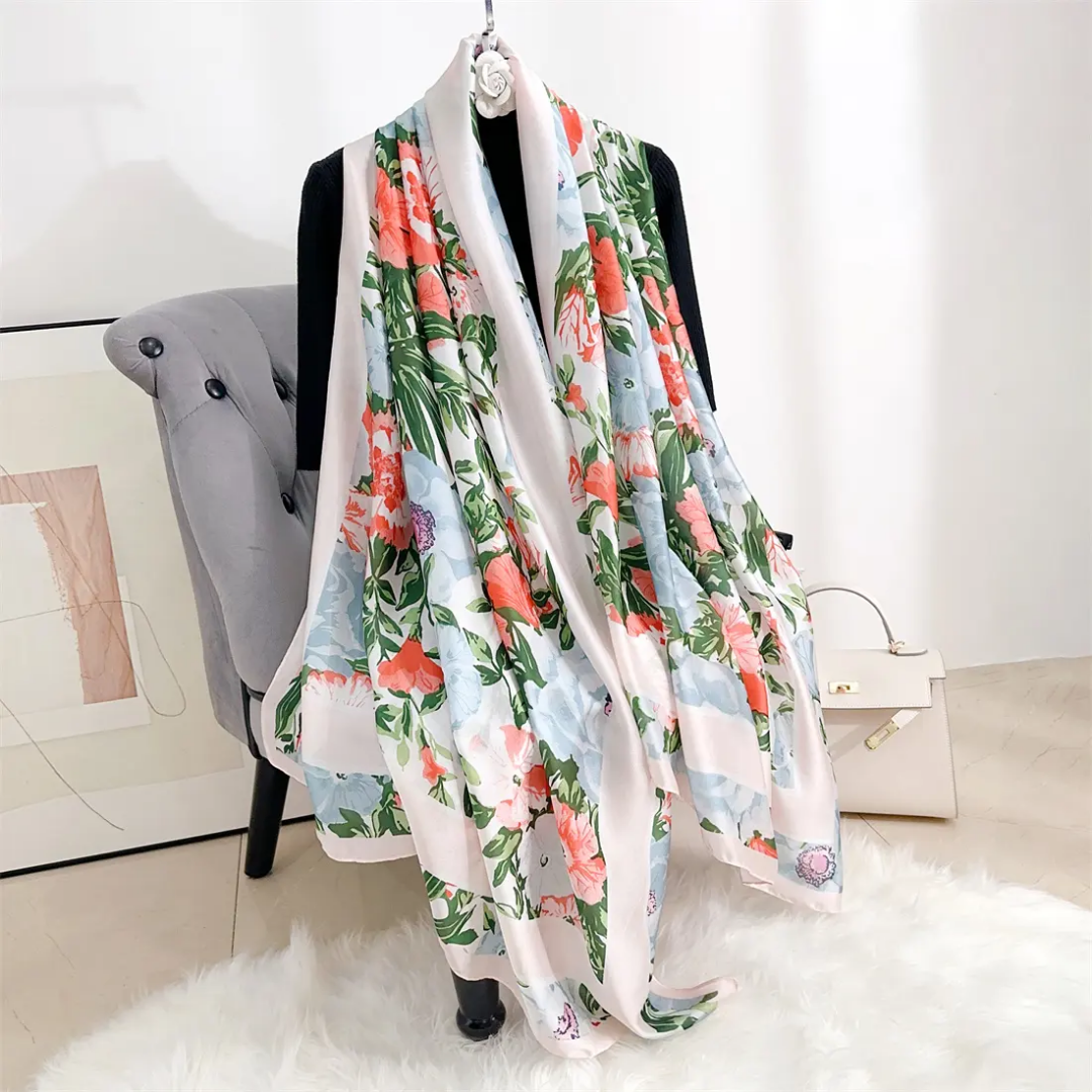 Pink Oriental Printed Silk Scarf