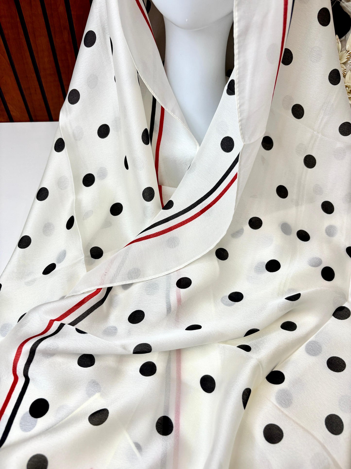 Polk White Printed Silk Scarf