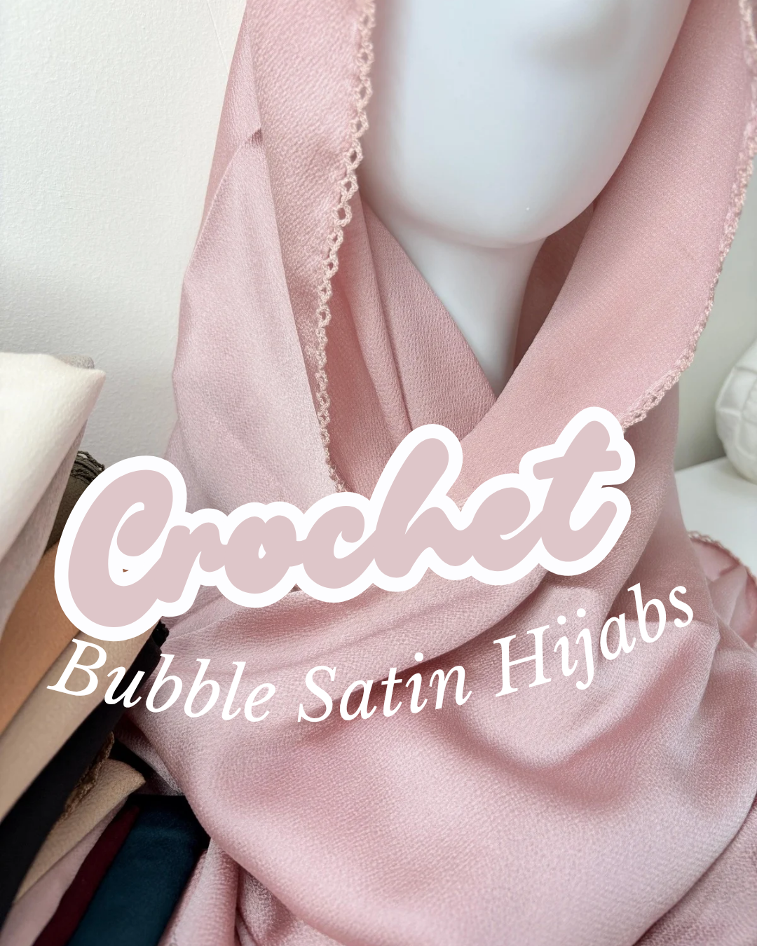 Crochet Bubble Satin Hijabs – Mushroom Satin Party Wear Hijabs