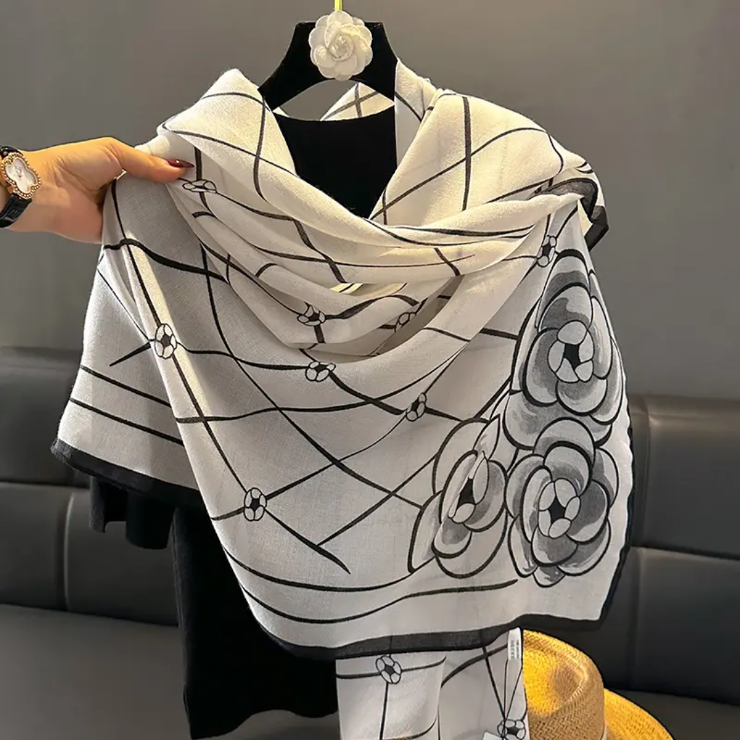 Black Rose Lined Printed Viscose Scarf