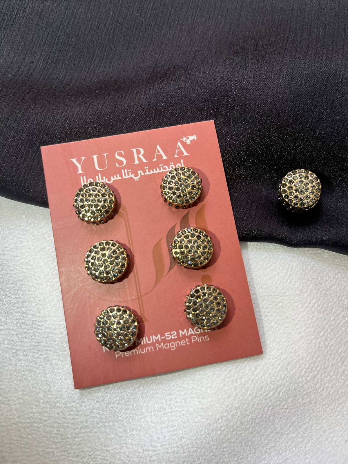 Grey Gold Stone Hijab Magnet – 1 Pair Fabric Hijab Magnet