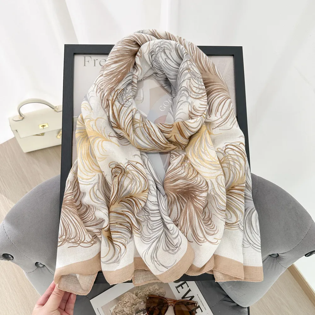 Ostrich Feather Printed Viscose Scarf