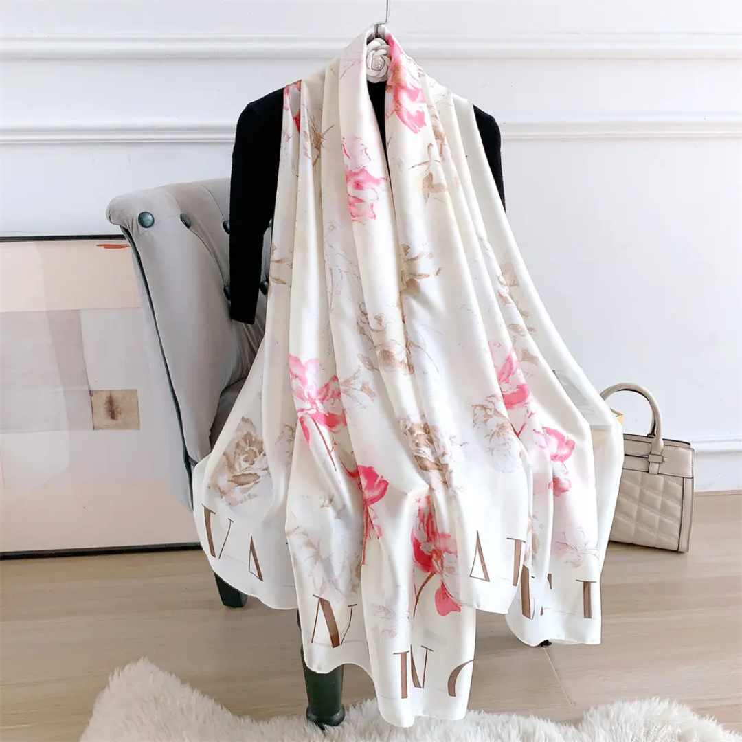 VAL Cream Printed Silk Scarf