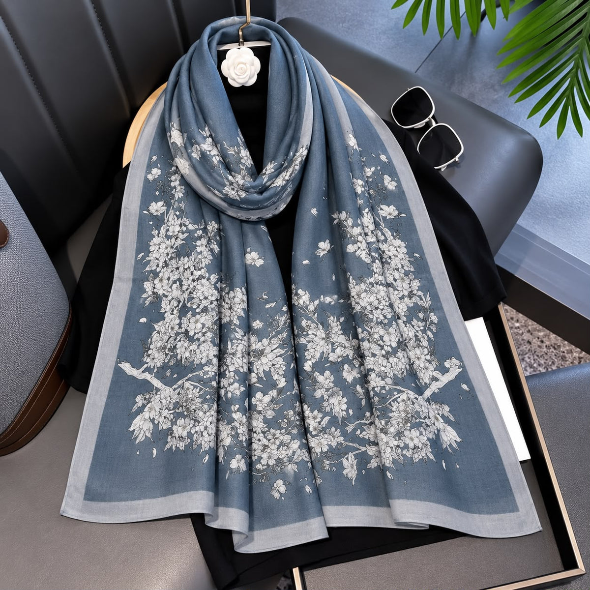Blue Azalea Flowerz Printed Viscose Scarf