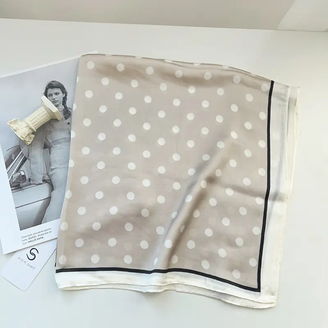 Polka Dot Beige Silk Square Scarves 70 CM