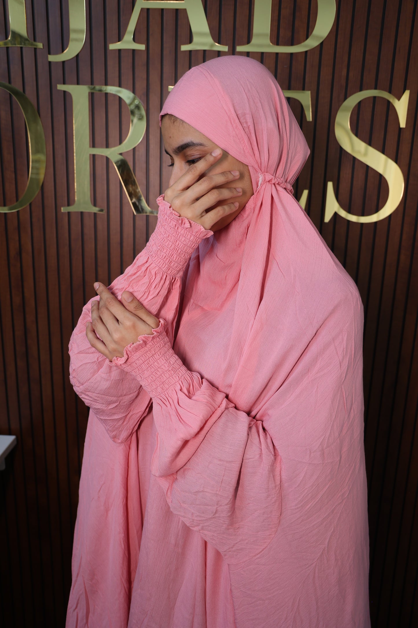Peach Pink Prayer Makhana Hijab for Salah