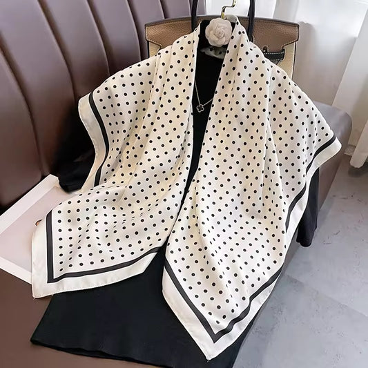Polka Dots White Printed Square Scarf
