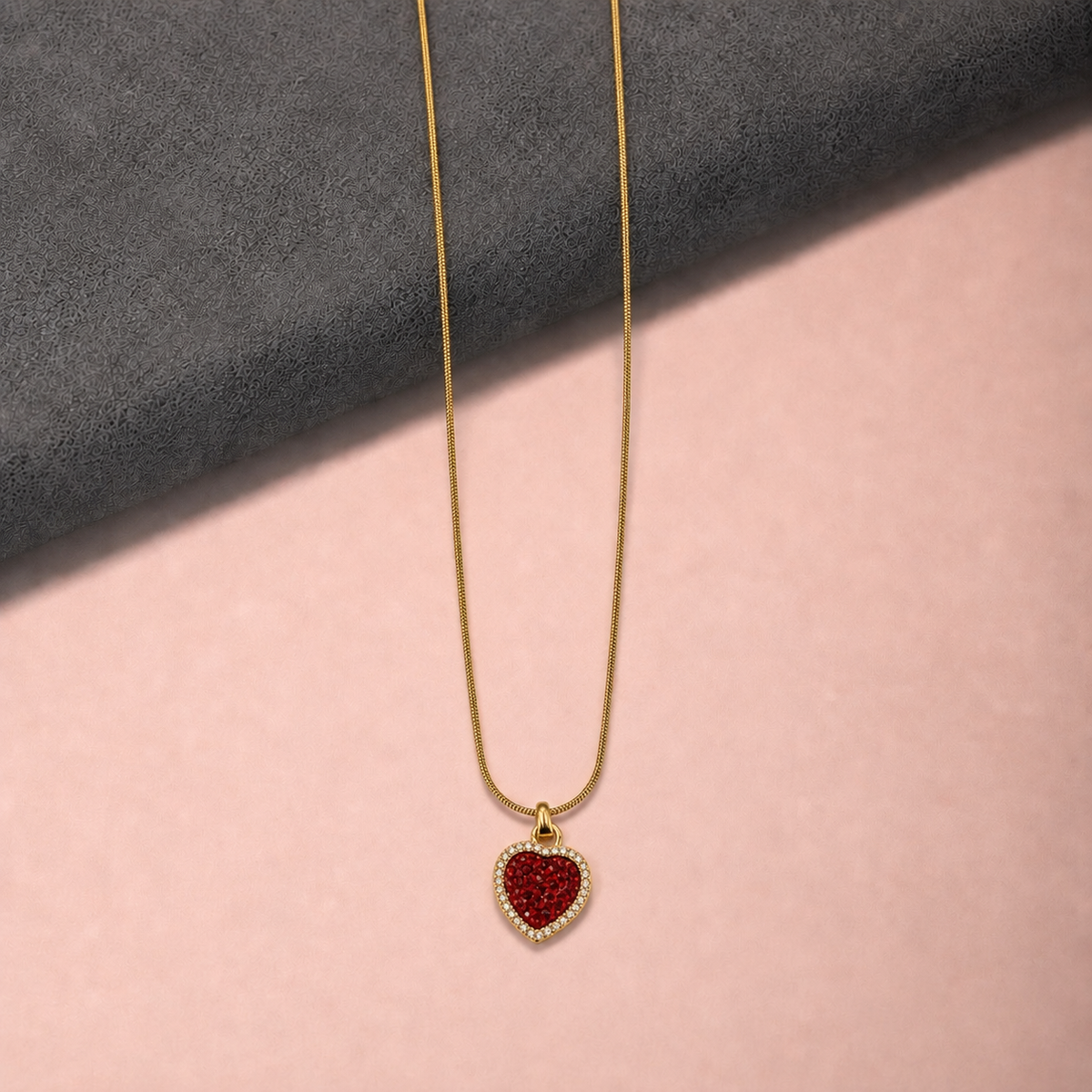 Red Heart Stone Gold-Tone Anti-Tarnish Necklace