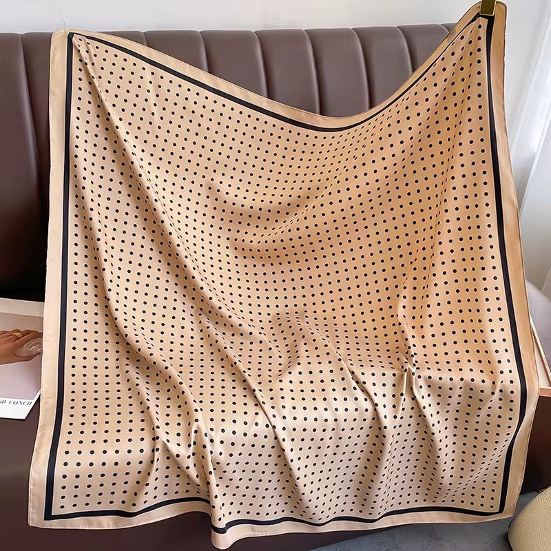 Polka Dots Beige Printed Square Scarf
