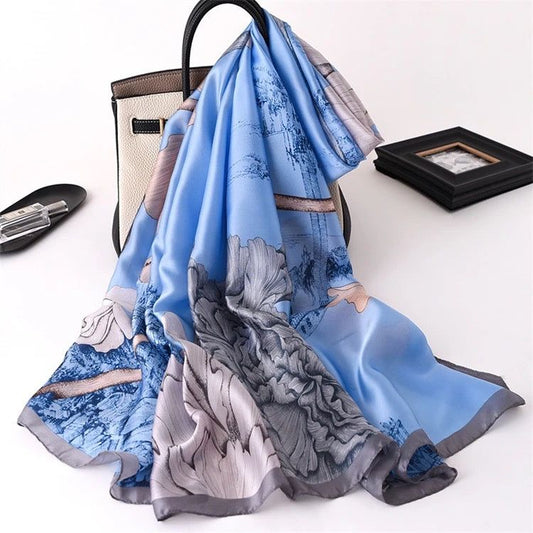 Ink Blue Royal Printed Silk Scarf