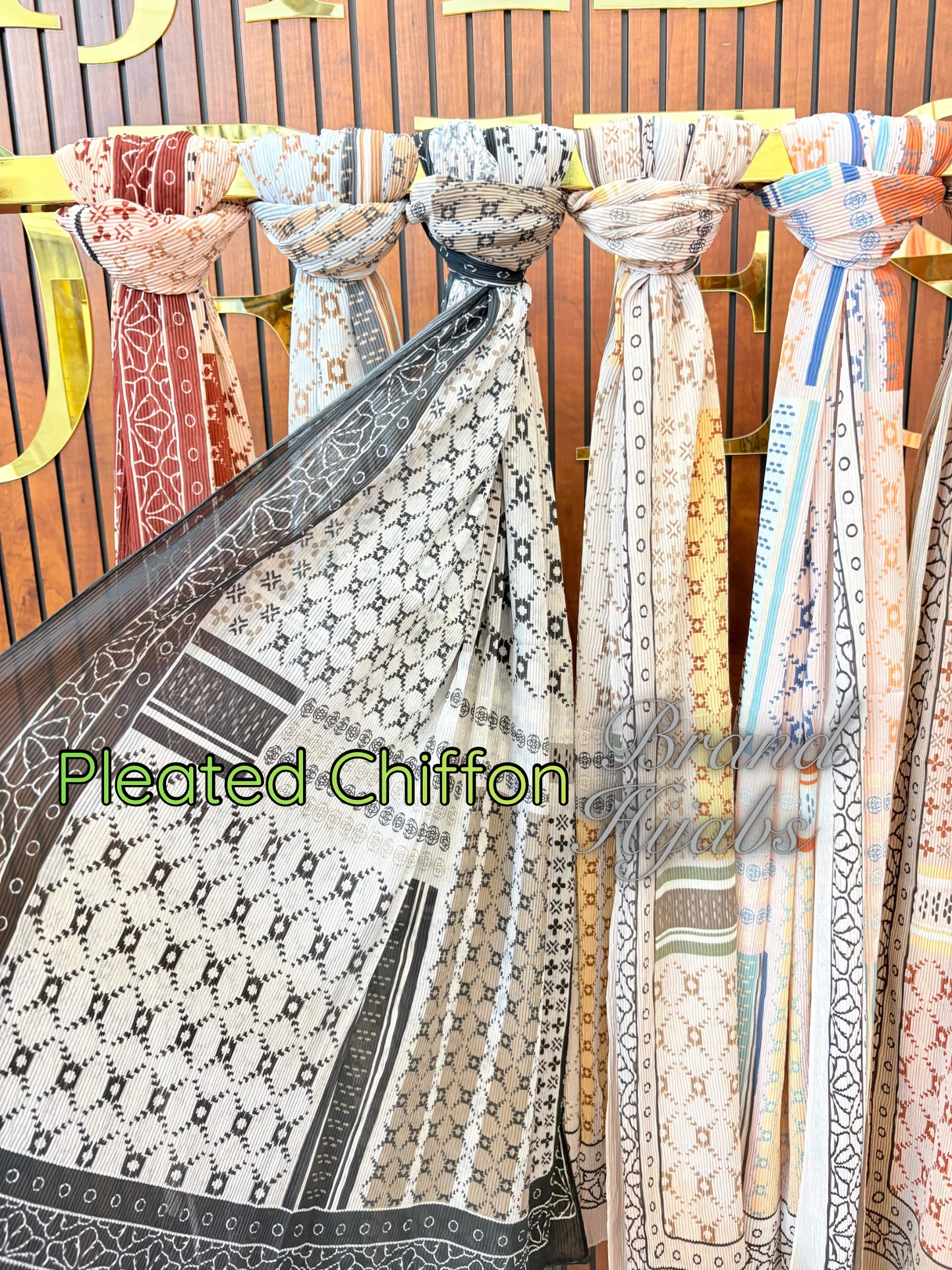 Pleated Chiffon Brand Print Hijabs 1