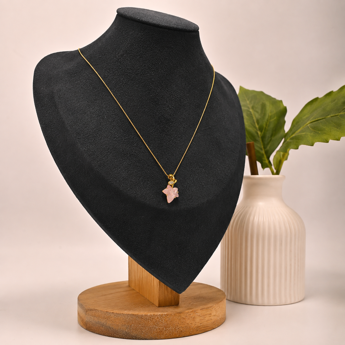 Pink Flower Stone Gold-Tone Anti-Tarnish Necklace