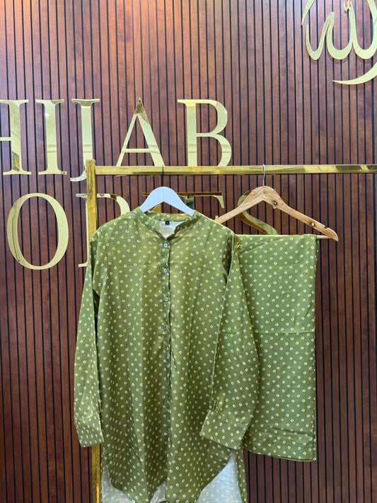Noor Olive Maslin Cord Set – Soft & Flowy | Fits up to XL