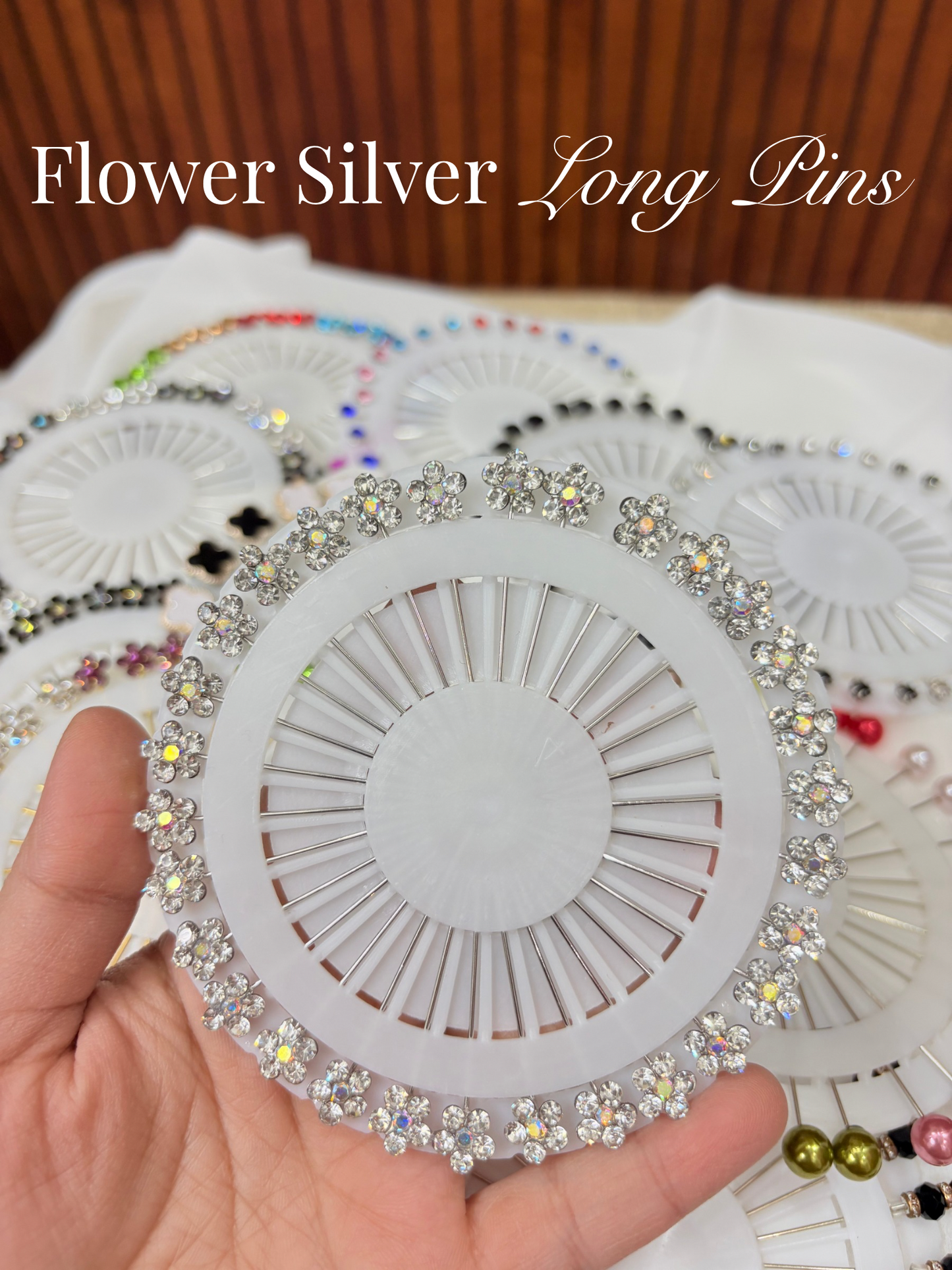 Flower Silver Long Hijab Pins