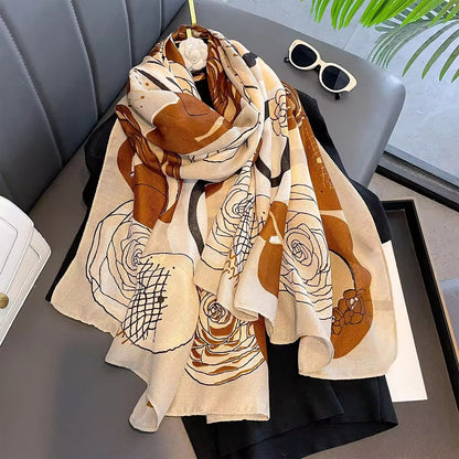 Abstract Rose Printed Viscose Scarf