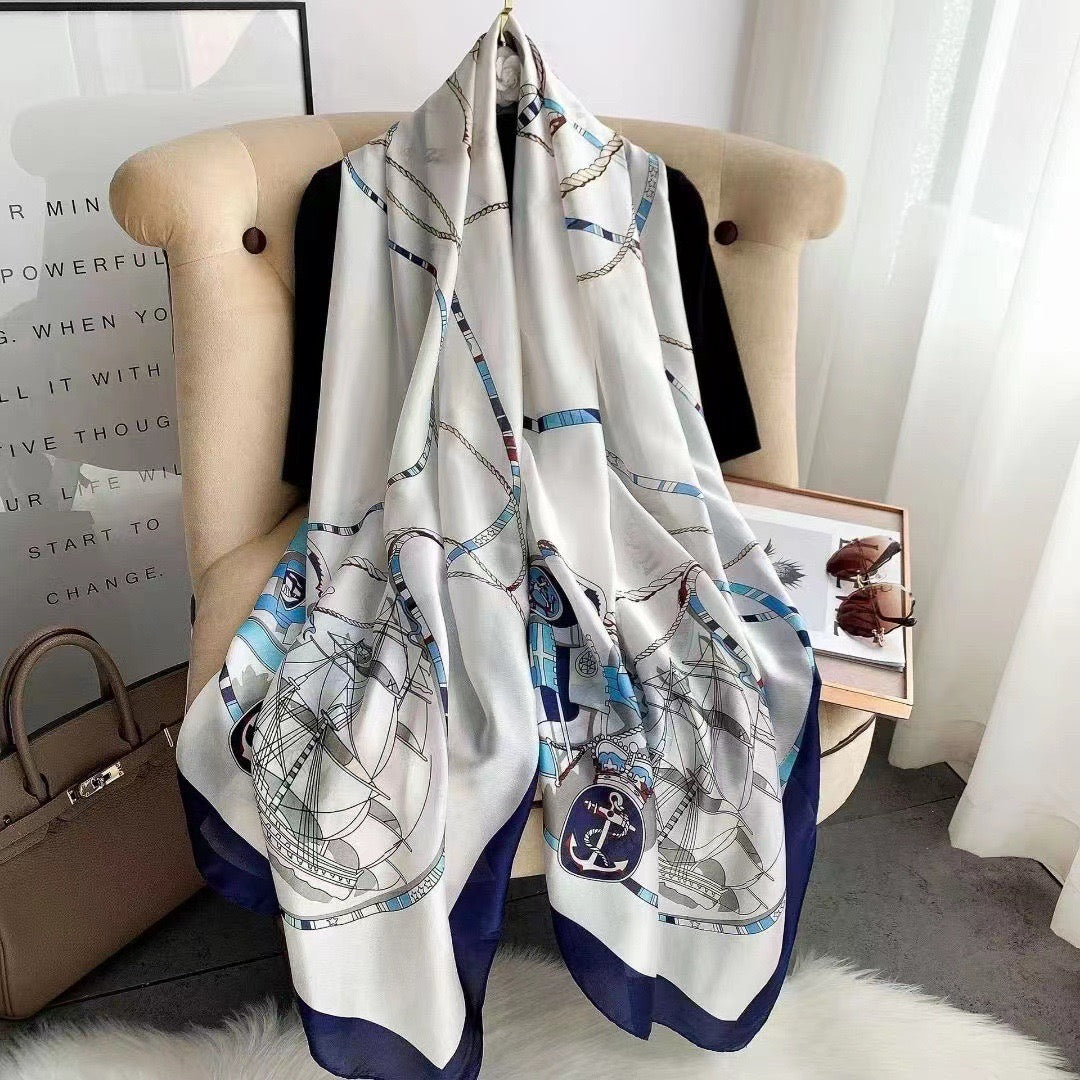 Linear Ship Printed Silk Scarf Summer Edition 26'