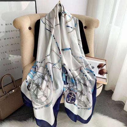 Linear Ship Printed Silk Scarf Summer Edition 26'