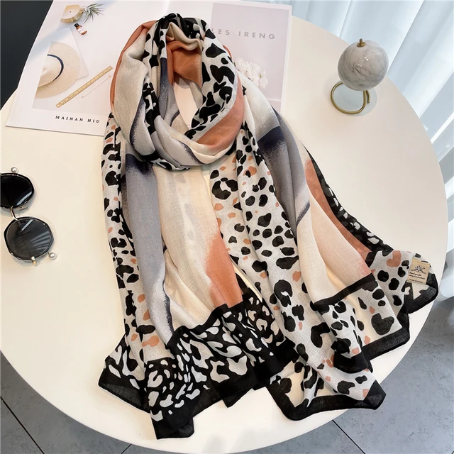 Black Animal Brand Print Viscose Scarf