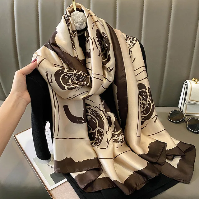 Coffee Roses DC Printed Silk Scarf