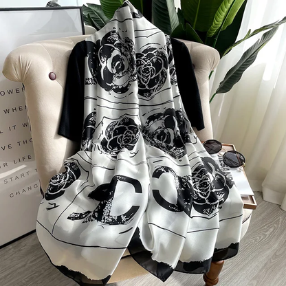 Black Roses DC Printed Silk Scarf