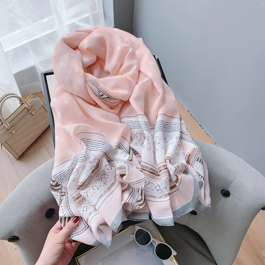 Peach White Dots Printed Viscose Scarf