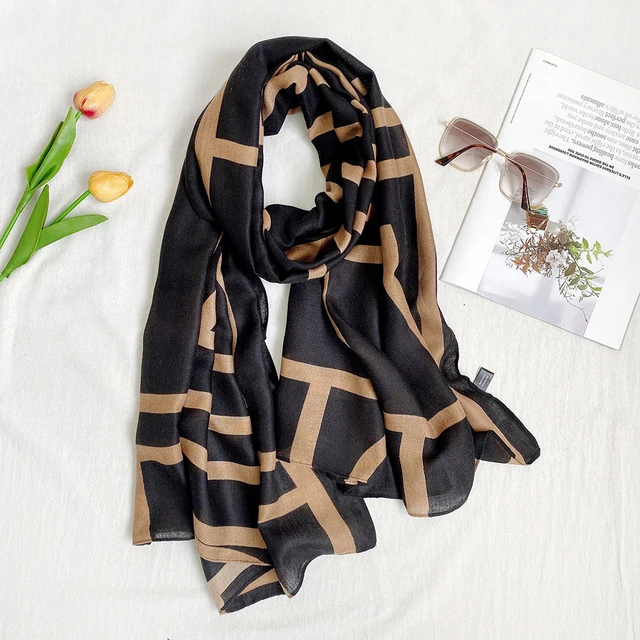 Black And Brown Stripes Viscose Scarf