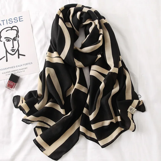 Black & White Stripes Printed Viscose Scarf