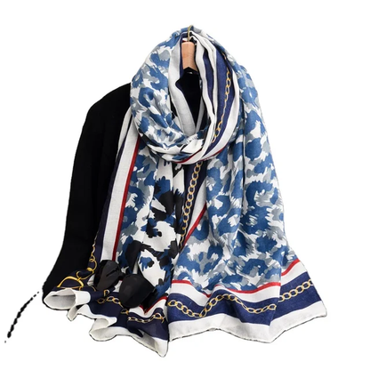 Blue Navy Printed Viscose Scarf