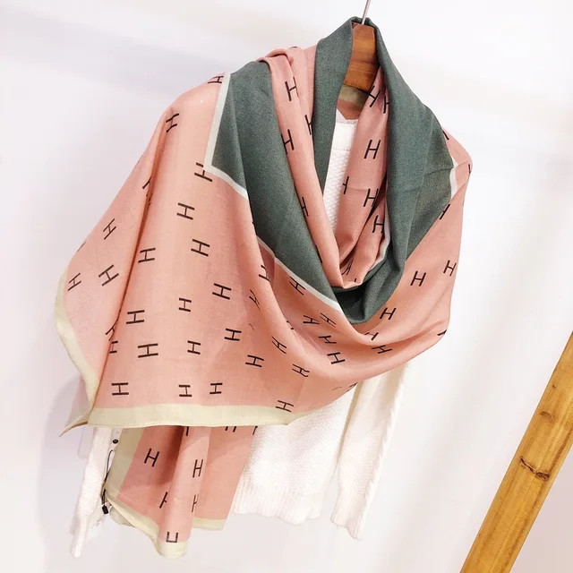 H Peach Printed Viscose Scarf