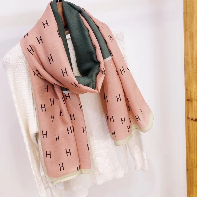 H Peach Printed Viscose Scarf