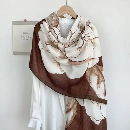 Coffee Florals Printed Viscose Scarf