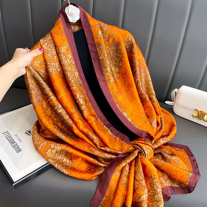 Floral Orange Printed Silk Scarf