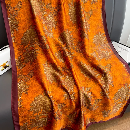 Floral Orange Printed Silk Scarf