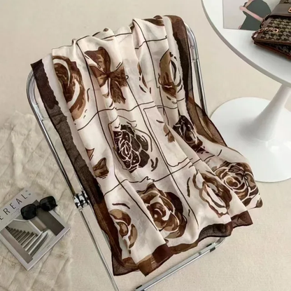 Brown Roses Printed Viscose Scarf