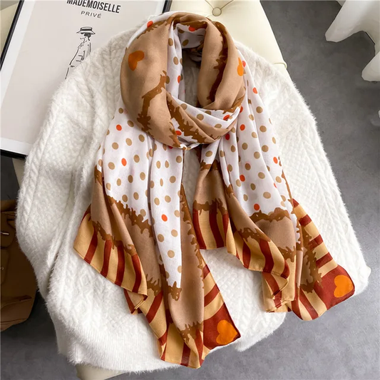 Orange Heart Printed Viscose Scarf