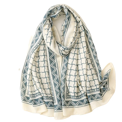 Kifa White & Blue Animal Printed Viscose Scarf