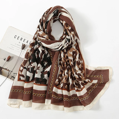 Brown Navy Printed Viscose Scarf