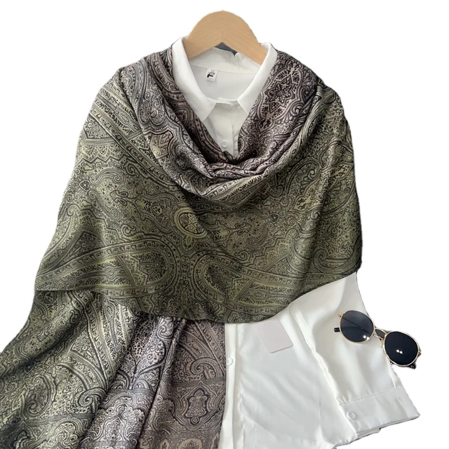 Green Grey Mehendi Ombre Printed Viscose Scarf