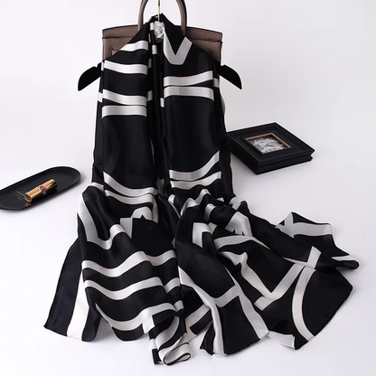 Black & White Stripes Printed Silk Scarf