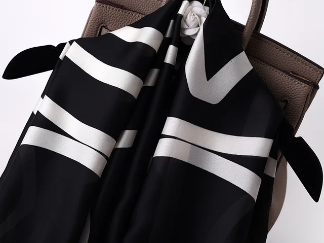 Black & White Stripes Printed Silk Scarf