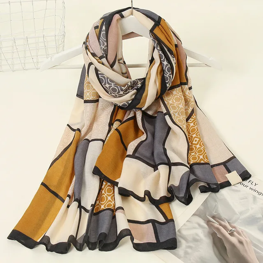 Mustard Squares Printed Viscose Scarf