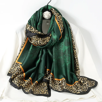 Green Animal Printed Silk Scarf