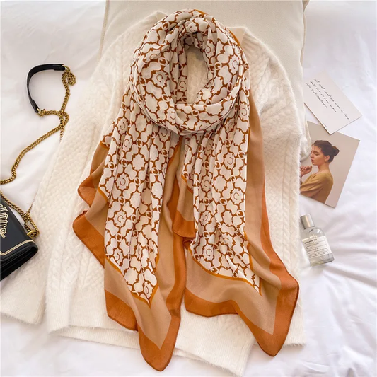 Orange White Essence Printed Viscose Scarf