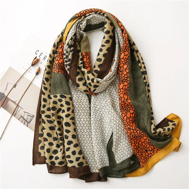 Green Animal Brand Print Viscose Scarf