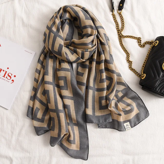 Grey Checker Printed Viscose Scarf